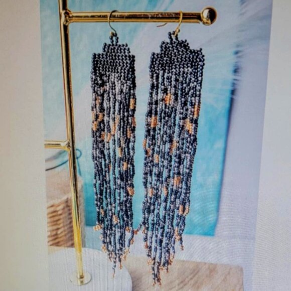 Jewelry - Coyote Court Black Seed Bead Fringe Earrings